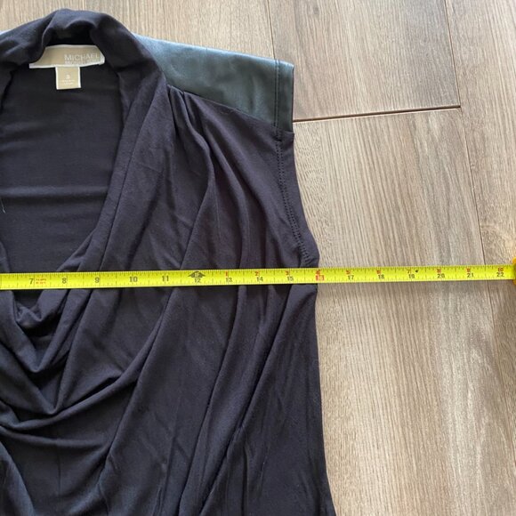 Michael Kors Black Sleeveless Cowl Neck Blouse with Leather Shoulder Detail - Picture 7 of 12